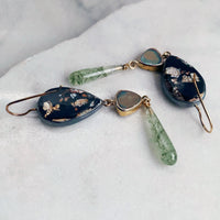 Snakeskin Wrasse, Drusy, and Actinolite in Quartz Earrings
